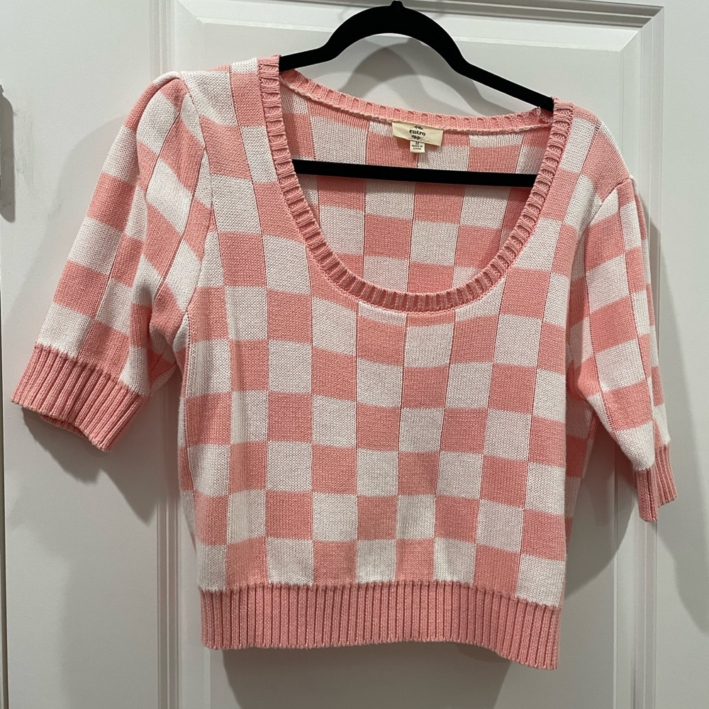 Entro Pink and White Checkered Sweater